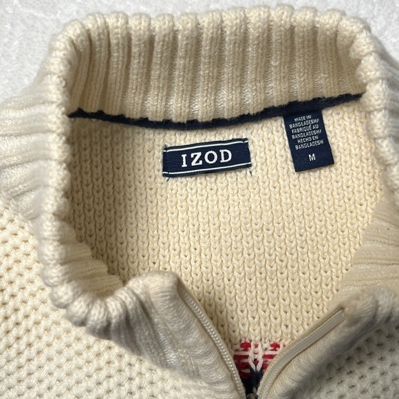 IZOD Vanilla Ice half zip pullover long sleeve cotton sweater cream fair isle M - Picture 4 of 7